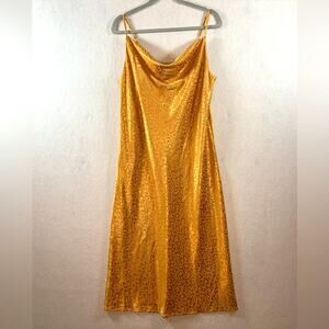 Emma Michelle Womens Cowl Neck Slip Dress Sz L Y2K Retro Golden Goddess Leopard